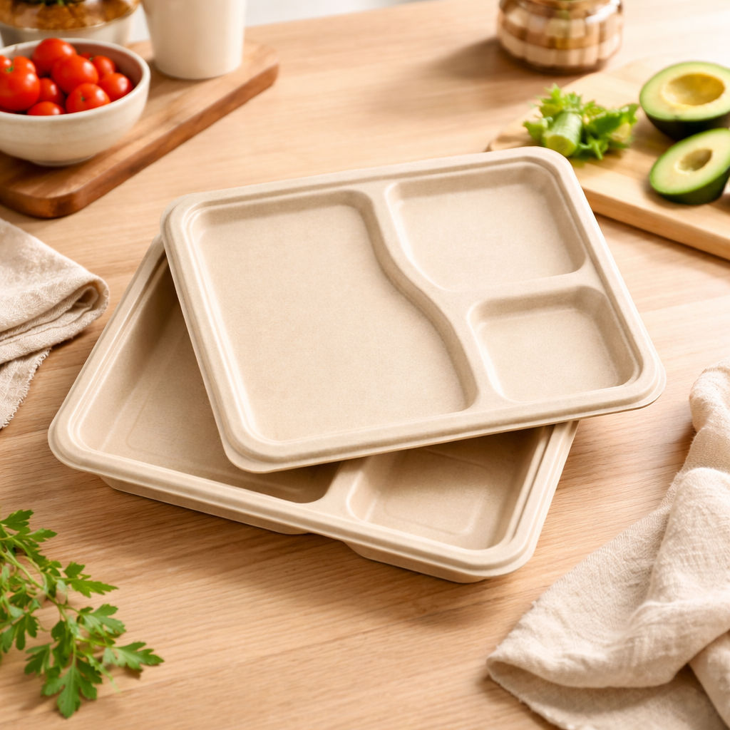3 Cp Bagasse Brown Tray With Lid